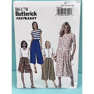 Butterick B6178 Miss Culottes Variations 6-14 Sewing Pattern Uncut Cottage core